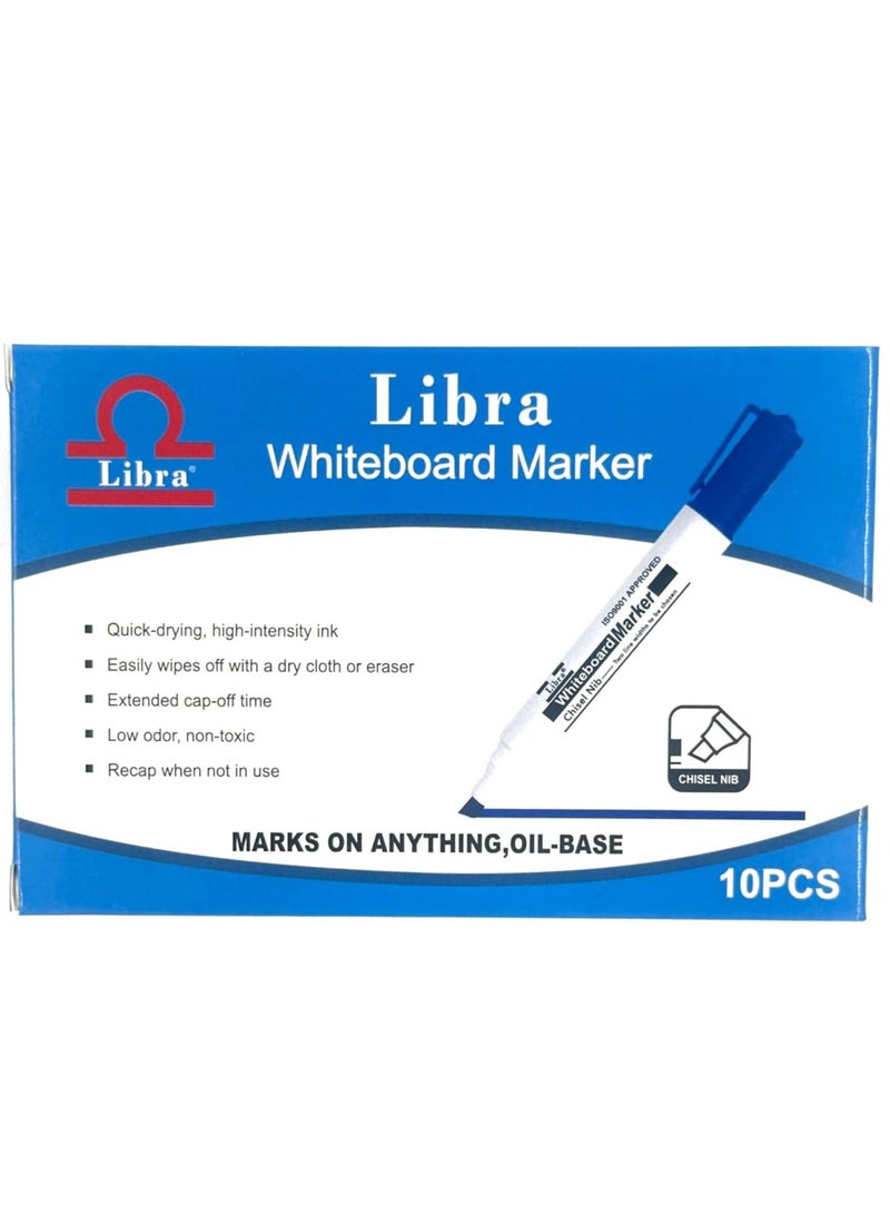 Libra Whiteboard Markers - Pack of 10, Assorted Colors, Chisel Nib, Premium Quality, Quick-Drying, Non-Toxic - Image 1