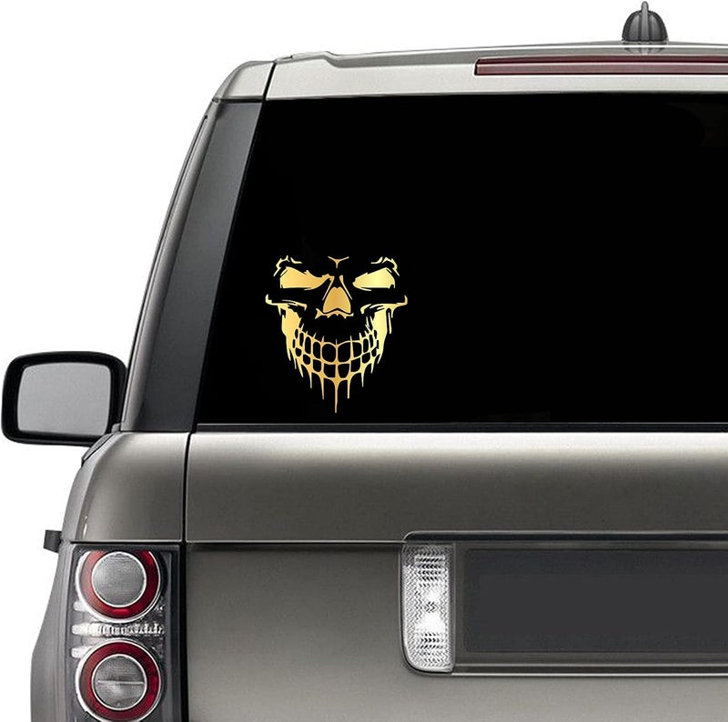 HungMieh 3D Skull Stickers and Decals for Car Windows, Doors, Trucks - Laser Bumper Stickers for Car Styling and Decor, Brushed Gold, 6.97" - Image 2