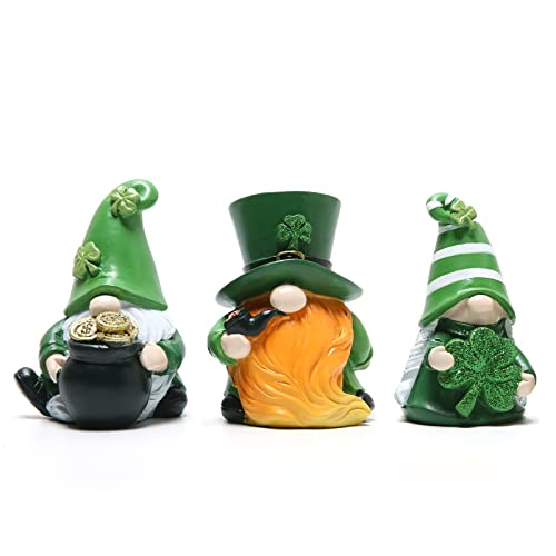 Hodao St Patricks Day Resin Figurine Set of 3 Gnome Resin Doll St Patricks Day Decorations Irish Green Clover Faceless Doll Decoration Holiday Ornaments - Image 1