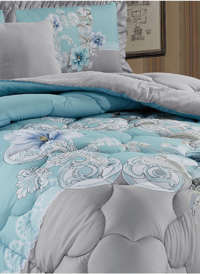 Moon - Bed In A Bag Medium Filling King Size Comforter Set, 10 Pcs Floral Bedding Set Size 220 X 240 Cm with Comforter, Quilted Bed Skirt, Pillowcases, Cushion & Bedroom Slipper, Multicolor - Image 1