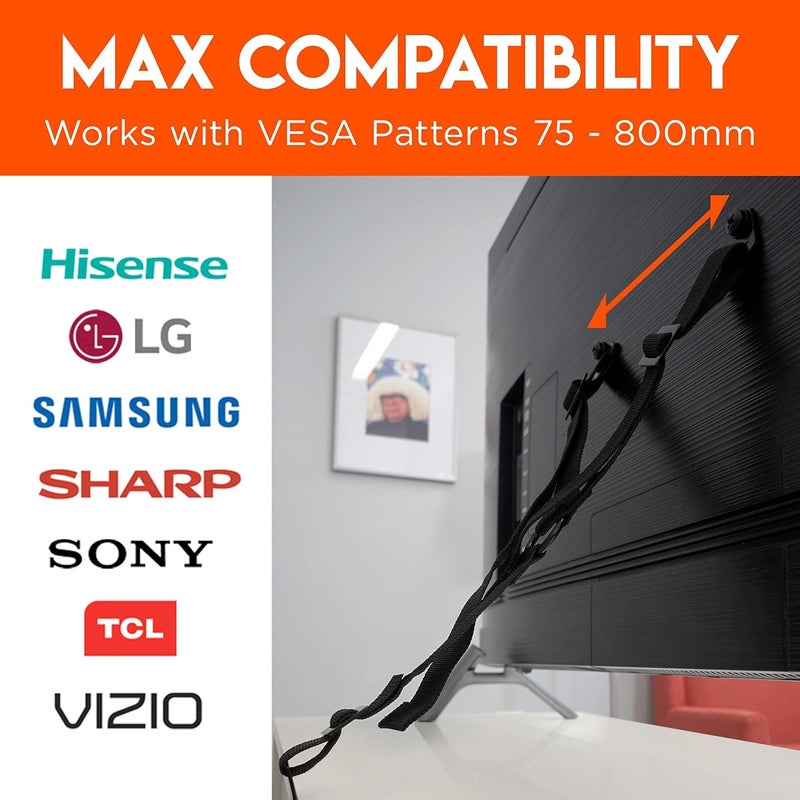 ECHOGEAR TV Safety Straps for Big TVs – Heavy-Duty Anti-Tip Anchors for TVs Up to 90” – Secure to Wall or Furniture – Pre-Assembled for Easy Baby Proofing & Earthquake Protection - Image 3