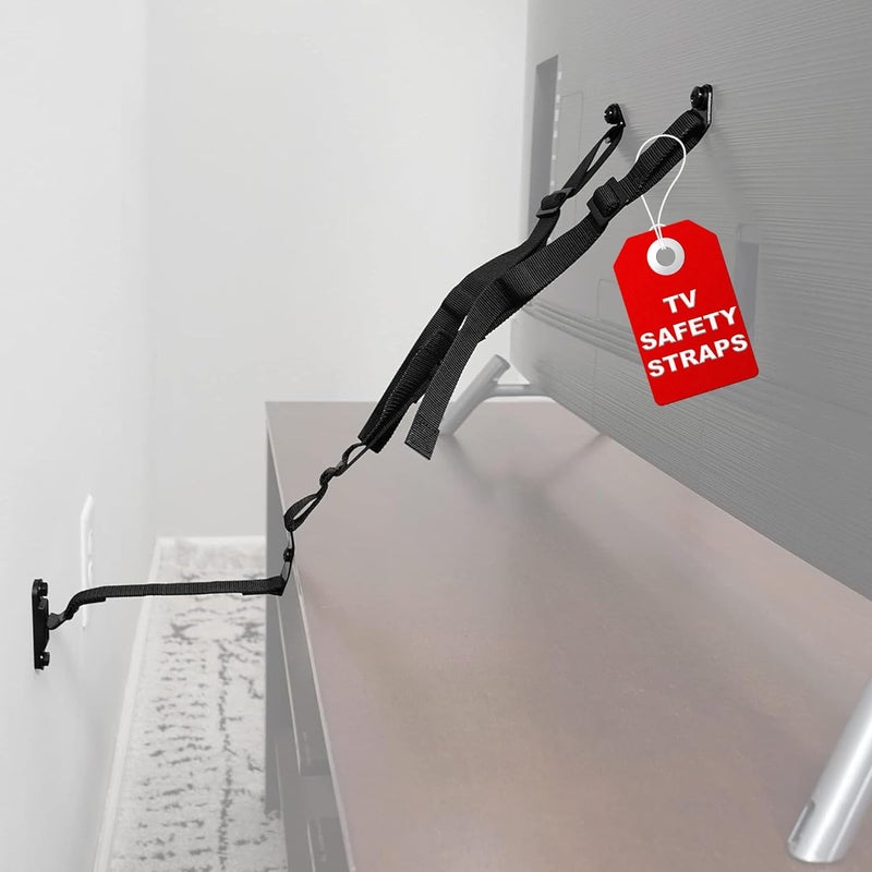 ECHOGEAR TV Safety Straps for Big TVs – Heavy-Duty Anti-Tip Anchors for TVs Up to 90” – Secure to Wall or Furniture – Pre-Assembled for Easy Baby Proofing & Earthquake Protection - Image 1