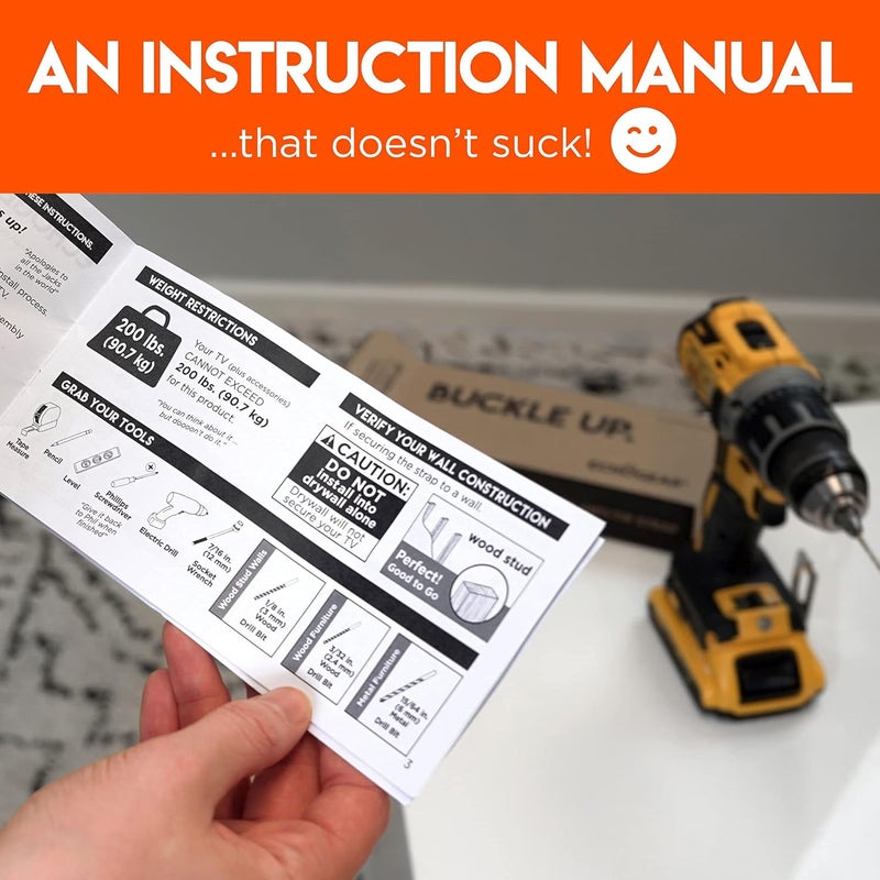 ECHOGEAR TV Safety Straps for Big TVs – Heavy-Duty Anti-Tip Anchors for TVs Up to 90” – Secure to Wall or Furniture – Pre-Assembled for Easy Baby Proofing & Earthquake Protection - Image 4