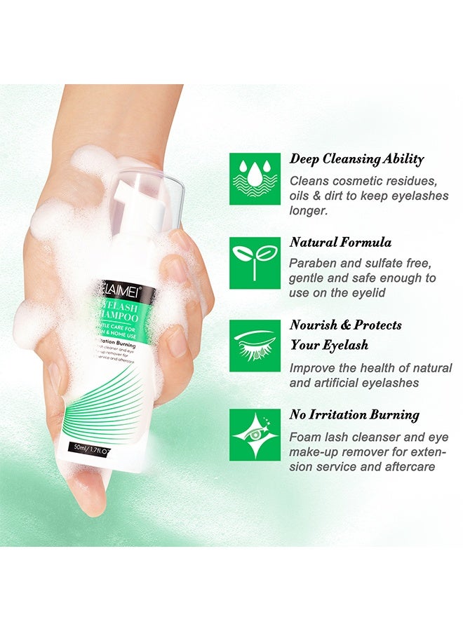 Elaimei Eyelash Shampoo, With Brush - Eyelid Foam Cleaner - Lash Foam Shampoo - Eyelash Wash and Eyelash Bath for Extensions - Salon Use and Home Care,50 ml / 1.7 FL.OZ - Image 3