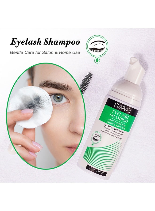 Elaimei Eyelash Shampoo, With Brush - Eyelid Foam Cleaner - Lash Foam Shampoo - Eyelash Wash and Eyelash Bath for Extensions - Salon Use and Home Care,50 ml / 1.7 FL.OZ - Image 2