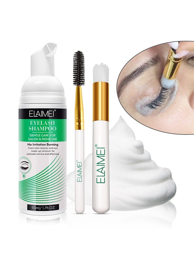 Elaimei Eyelash Shampoo, With Brush - Eyelid Foam Cleaner - Lash Foam Shampoo - Eyelash Wash and Eyelash Bath for Extensions - Salon Use and Home Care,50 ml / 1.7 FL.OZ - Image 1