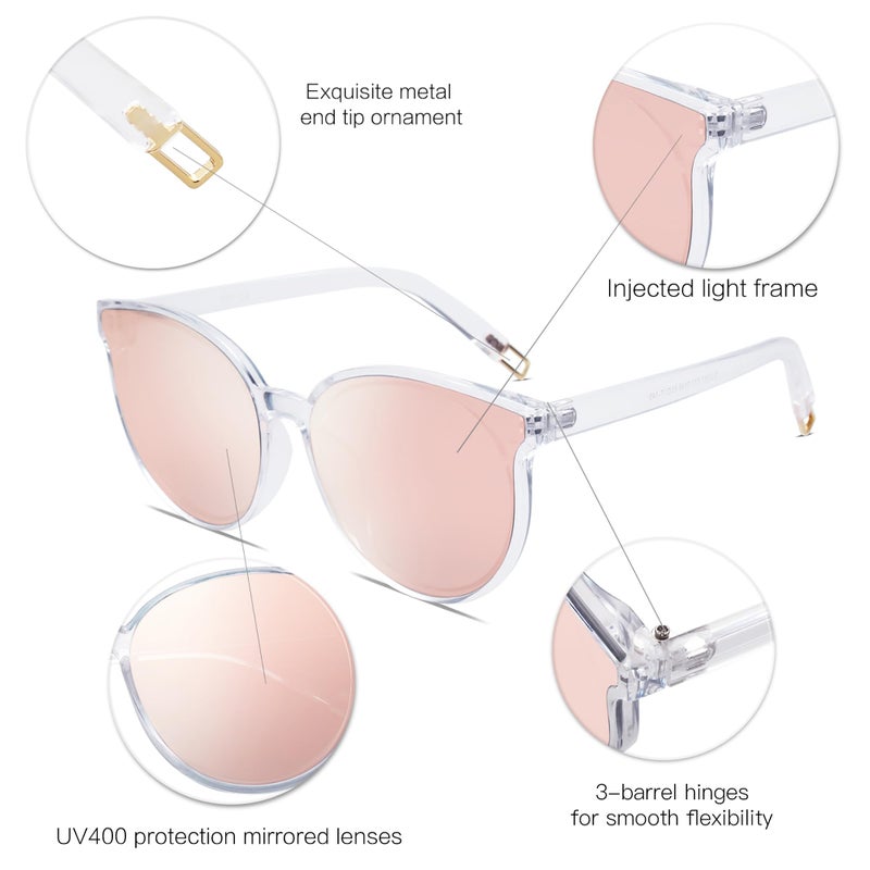 SOJOS Fashion Round Sunglasses for Women Men Oversized Vintage Shades SJ2057, Clear/Pink - Image 4