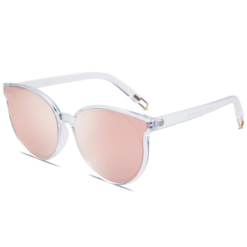 SOJOS Fashion Round Sunglasses for Women Men Oversized Vintage Shades SJ2057, Clear/Pink - Image 1