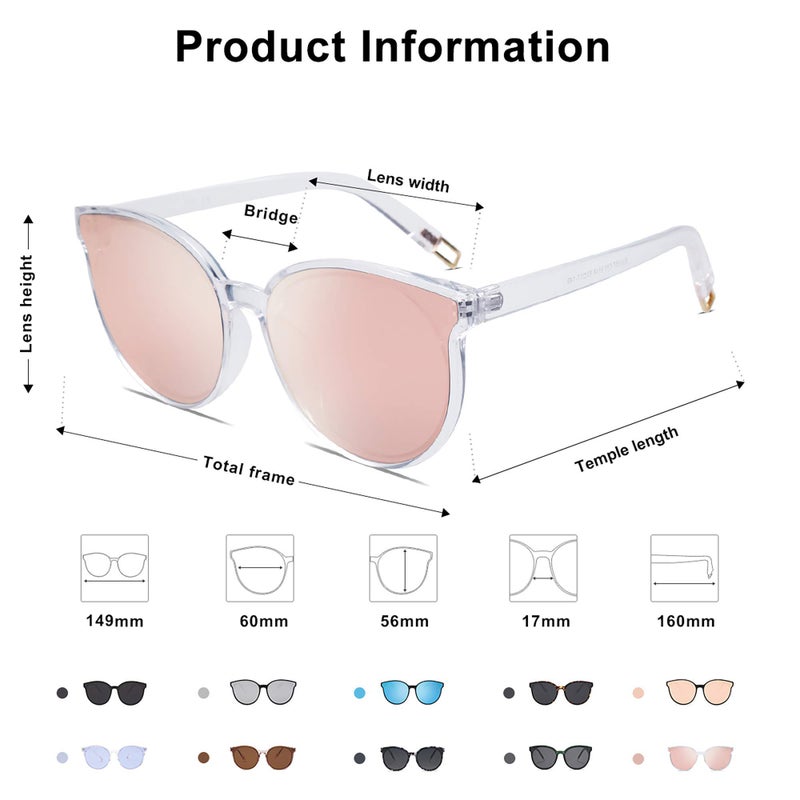 SOJOS Fashion Round Sunglasses for Women Men Oversized Vintage Shades SJ2057, Clear/Pink - Image 5