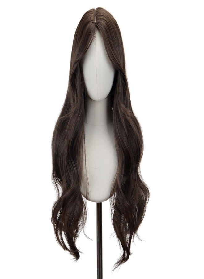 STYLER Brown Middle Part Wig with Bangs for Women -26 Inch Long Wavy Brown Wigs Synthetic Heat Resistant Hair Natural Looking Wigs for Daily Use Halloween Christmas Cosplay Party - Image 2