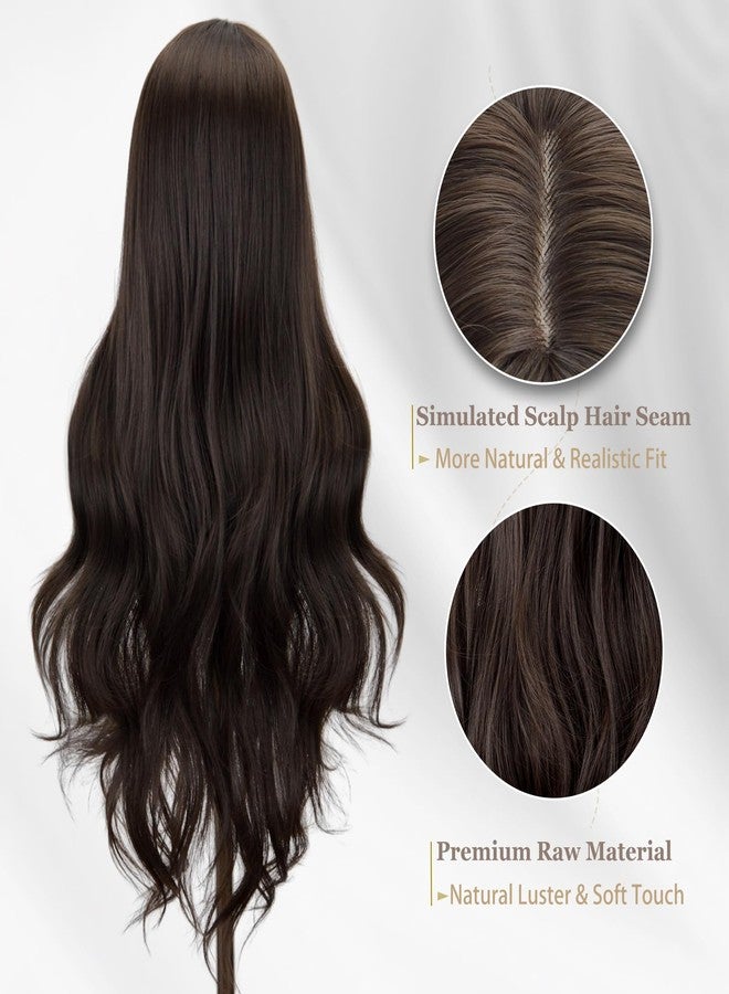 STYLER Brown Middle Part Wig with Bangs for Women -26 Inch Long Wavy Brown Wigs Synthetic Heat Resistant Hair Natural Looking Wigs for Daily Use Halloween Christmas Cosplay Party - Image 4
