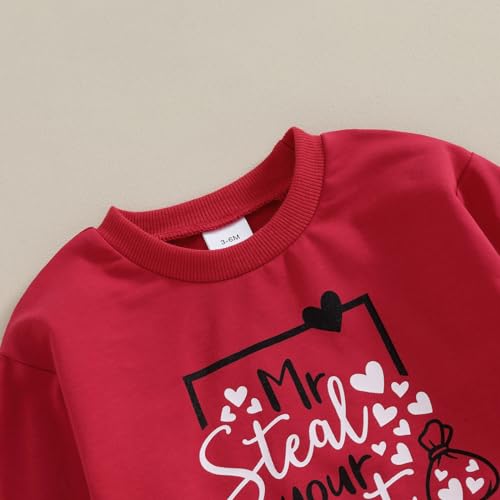 BeQeuewll Baby Boy Valentines Outfit Mr Steal Your Heart Set Long Sleeve Sweatshirt Newborn Jogger Infant Boys Clothing (Steal Heart-Red, 6-12 Months) - Image 3