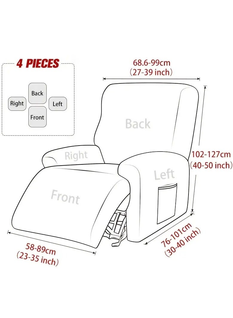 Slipcover 4pcs Set Stretch Soft Recliner Sofa Jacquard Furniture Protector Recliner Couch Cover with Pockets Washable (1 Seater, Gray) - Image 4