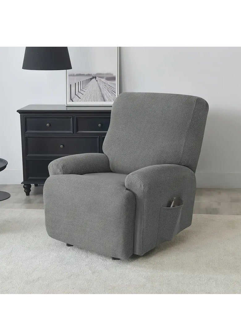 Slipcover 4pcs Set Stretch Soft Recliner Sofa Jacquard Furniture Protector Recliner Couch Cover with Pockets Washable (1 Seater, Gray) - Image 3