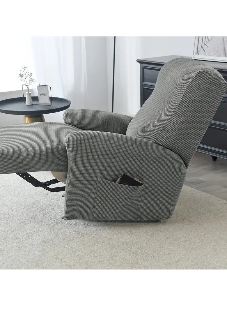 Slipcover 4pcs Set Stretch Soft Recliner Sofa Jacquard Furniture Protector Recliner Couch Cover with Pockets Washable (1 Seater, Gray) - Image 2