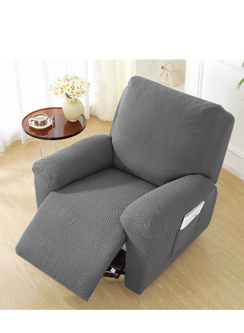 Slipcover 4pcs Set Stretch Soft Recliner Sofa Jacquard Furniture Protector Recliner Couch Cover with Pockets Washable (1 Seater, Gray) - Image 5