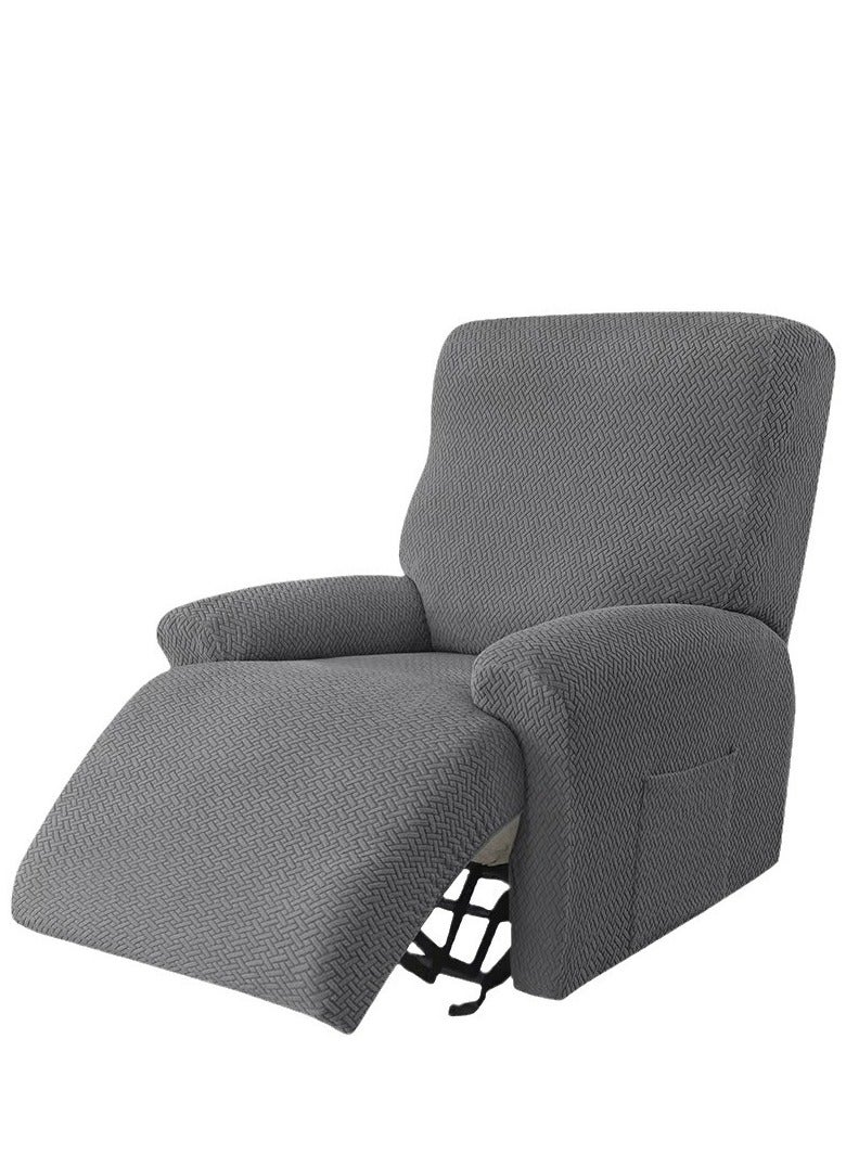 Slipcover 4pcs Set Stretch Soft Recliner Sofa Jacquard Furniture Protector Recliner Couch Cover with Pockets Washable (1 Seater, Gray) - Image 1