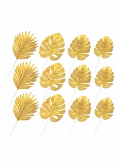 Y&D Artificial Plants Palm Leaves, Plastic Gold Tropical Party Decorations Wedding Simulated Golden Turtle Leaf (20pcs)  - Image 4