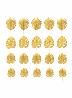 Y&D Artificial Plants Palm Leaves, Plastic Gold Tropical Party Decorations Wedding Simulated Golden Turtle Leaf (20pcs)  - Image 1
