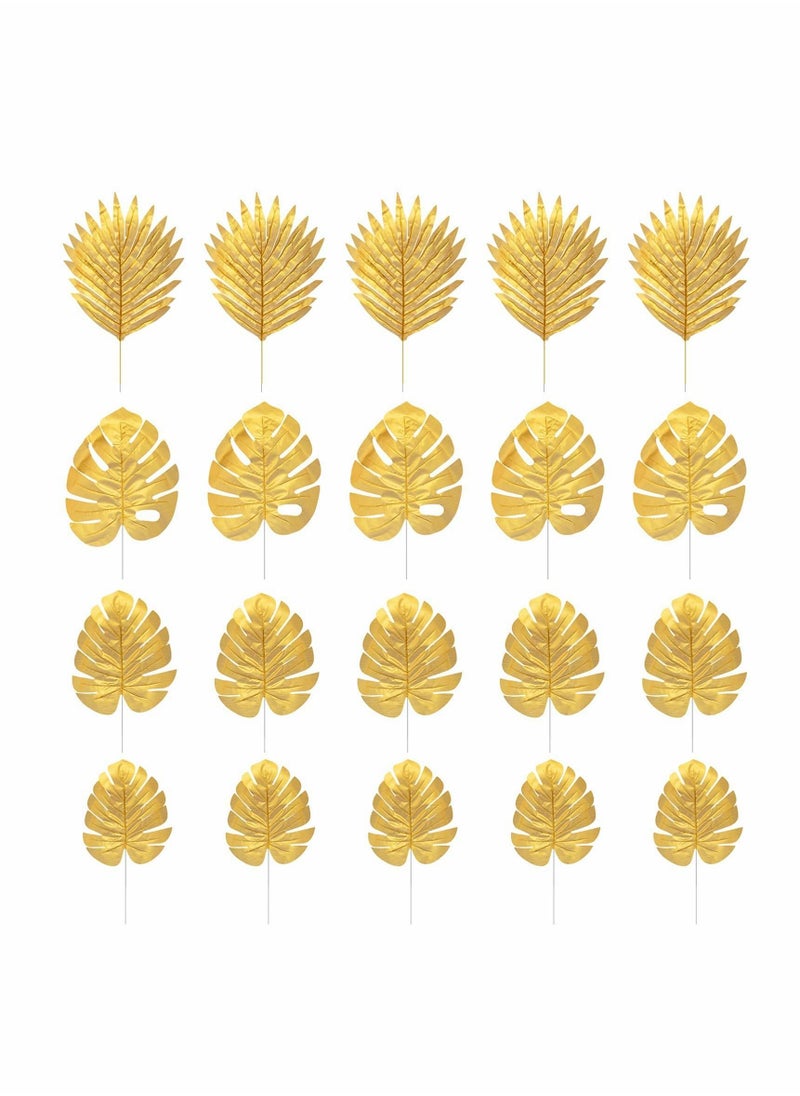 Y&D Artificial Plants Palm Leaves, Plastic Gold Tropical Party Decorations Wedding Simulated Golden Turtle Leaf (20pcs)  - Image 1