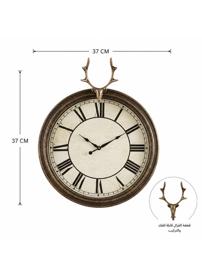 Vintage Roman Numeral Wall Clock With Detachable Deer Ornament, 37 X 37 Cm, Plastic - Image 2