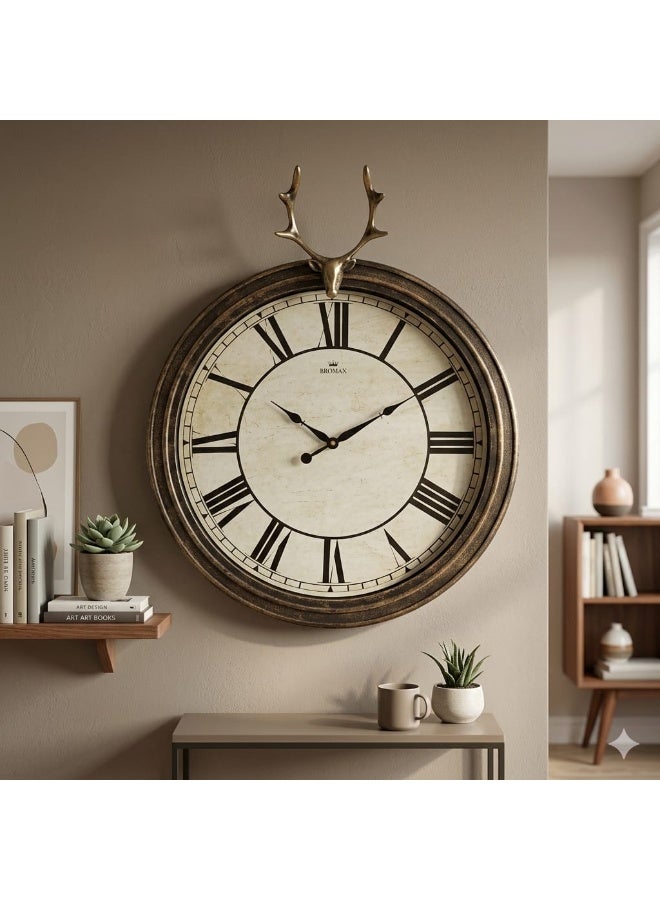 Vintage Roman Numeral Wall Clock With Detachable Deer Ornament, 37 X 37 Cm, Plastic - Image 1