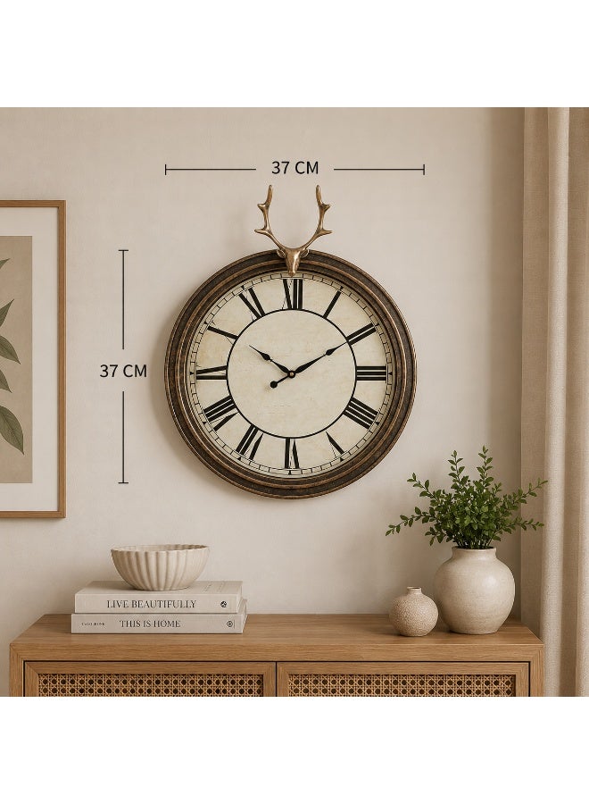 Vintage Roman Numeral Wall Clock With Detachable Deer Ornament, 37 X 37 Cm, Plastic - Image 3
