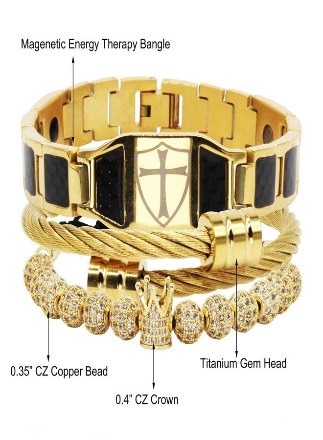 Innocence Imperial Crown King Copper Beads Cuff Bracelet Luxury Charm Fashion Cuban Link Bangle Jewelry Set For Men Women - Image 2