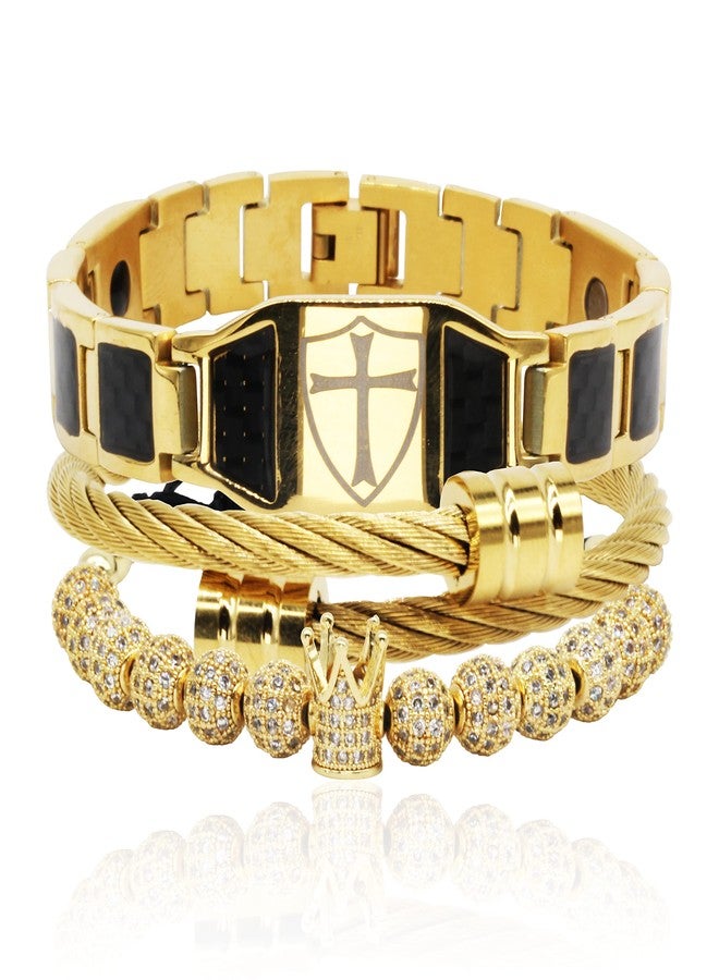 Innocence Imperial Crown King Copper Beads Cuff Bracelet Luxury Charm Fashion Cuban Link Bangle Jewelry Set For Men Women - Image 1