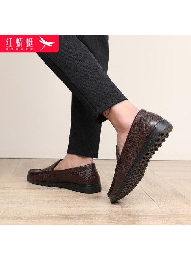 Red Dragonfly Leather Men's Slip-on Shoes, Business Casual Shoes For Men, Dad Loafers, Wta214152, Brown, Size 41