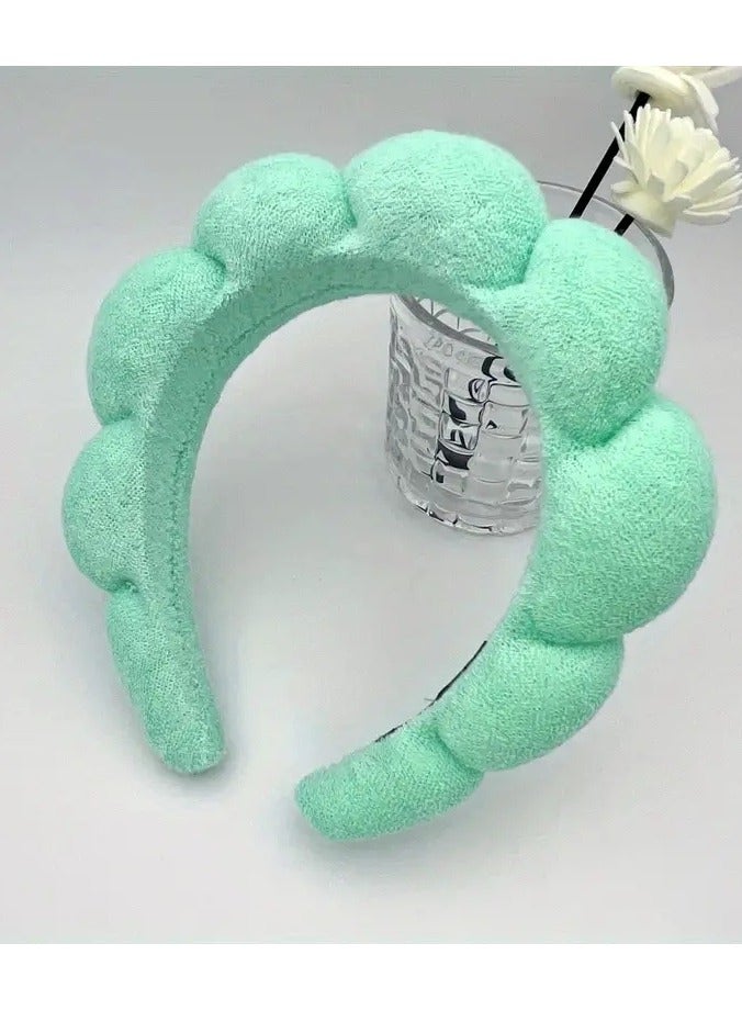 ORiTi Spa Headband For Washing Face Sponge Make Up Skincare Headband Bubble Hairband - Green - Image 1