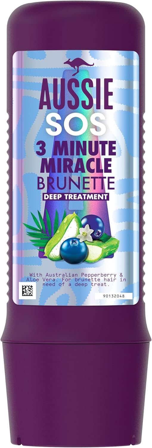 Aussie SOS 3 Minute Miracle Brunette Hair Deep Treatment for Brunette Hair In Need of Nourishment With Australian Pepperberry Aloe Vera 225ml