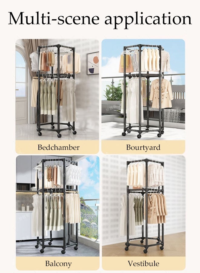 DUNISO Metal Clothes Hanger Organizer, Clothes Rack with Wheels, Hexagonal Rolling Clothing Rack for Hanging Clothes, Garment Storage for Bedroom, Laundry, Balcony - Image 5