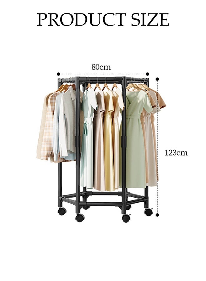 DUNISO Metal Clothes Hanger Organizer, Clothes Rack with Wheels, Hexagonal Rolling Clothing Rack for Hanging Clothes, Garment Storage for Bedroom, Laundry, Balcony - Image 2