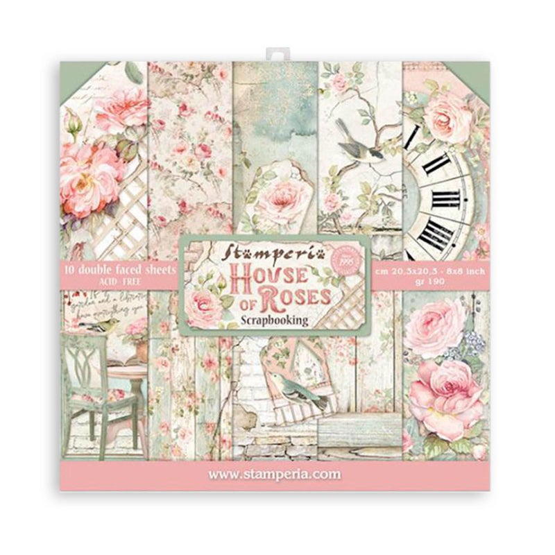 STAMPERIA INTERNATIONAL, KFT Scrapbooks Paper Pad 8X8 10PK HOUSE ROSE, 20.3 x 20.3 (8'' x 8''), Multicoloured - Image 1