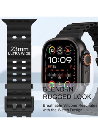 Ocean Silicone Sport Rugged Watch Band Compatible with Apple Watch Ultra 1/2/3 Ultra Bands 49mm 46mm 45mm 44mm 42mm for Men Women, Breathable Soft Waterproof Strap for for iwatch Series11 10 9 8 7 6 5 4 3 2 1 SE - view 2