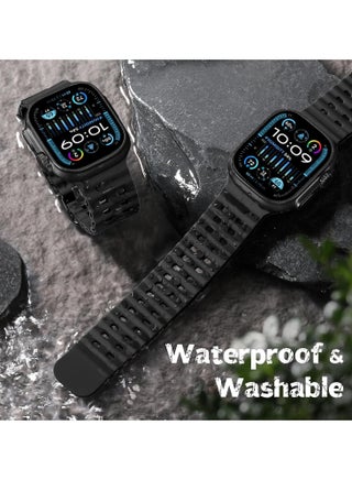 Ocean Silicone Sport Rugged Watch Band Compatible with Apple Watch Ultra 1/2/3 Ultra Bands 49mm 46mm 45mm 44mm 42mm for Men Women, Breathable Soft Waterproof Strap for for iwatch Series11 10 9 8 7 6 5 4 3 2 1 SE - view 3