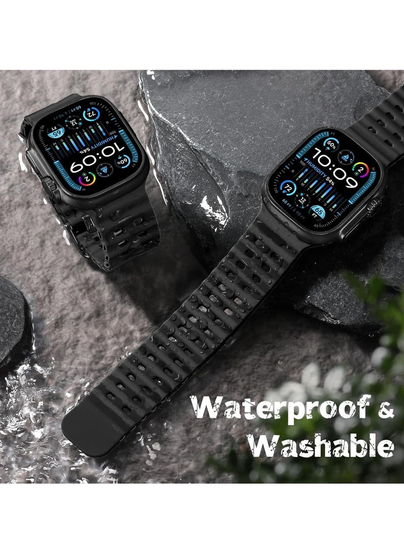 TEMPO Ocean Silicone Sport Rugged Watch Band Compatible with Apple Watch Ultra 2/Ultra Bands 49mm 46mm 45mm 44mm 42mm for Men Women, Breathable Soft Waterproof Strap for for iwatch Series 10 9 8 7 6 5 4 3 2 1 SE  - Image 3