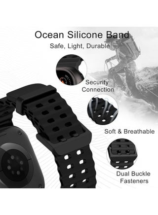 Ocean Silicone Sport Rugged Watch Band Compatible with Apple Watch Ultra 1/2/3 Ultra Bands 49mm 46mm 45mm 44mm 42mm for Men Women, Breathable Soft Waterproof Strap for for iwatch Series11 10 9 8 7 6 5 4 3 2 1 SE - view 4