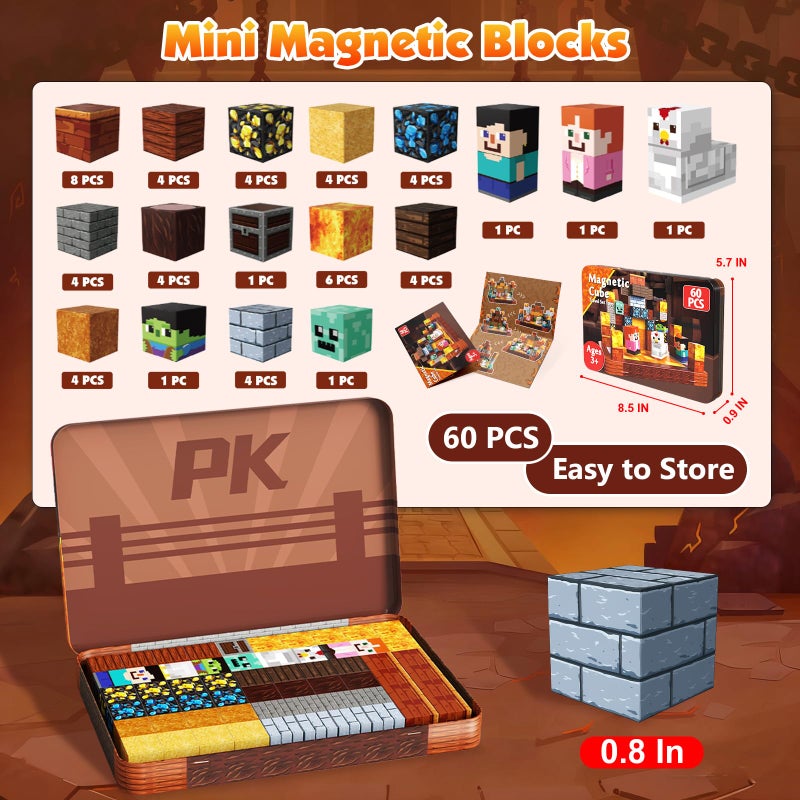 Magnetopia Mini Magnetic Blocks with Magnet Box - 60PCS Magnetic Building Blocks for Kids Ages 4-8, Magnet Block Travel Toys, Magnetic Cubes STEM Stacking Toy, Easter Birthday Gifts for Boys & Girls 3 4 5 6+ - Image 2