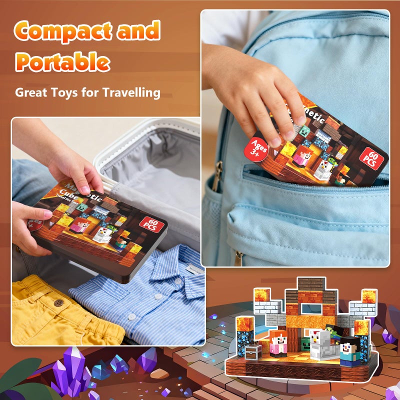 Magnetopia Mini Magnetic Blocks with Magnet Box - 60PCS Magnetic Building Blocks for Kids Ages 4-8, Magnet Block Travel Toys, Magnetic Cubes STEM Stacking Toy, Easter Birthday Gifts for Boys & Girls 3 4 5 6+ - Image 3