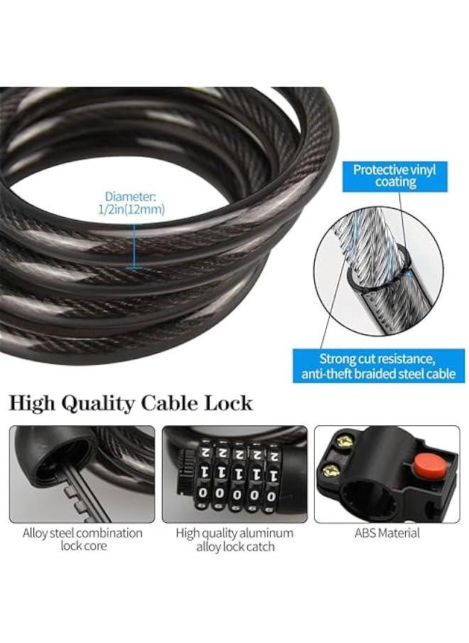 MIXDE Bike Lock Cable, 1.2M Combination Bicycle Lock with Mounting Bracket, High Security 5 Digit Resettable Coiling Bicycle Lock, 5 Colors Anti Theft Cable Locks for Bike (Blue)  - Image 3