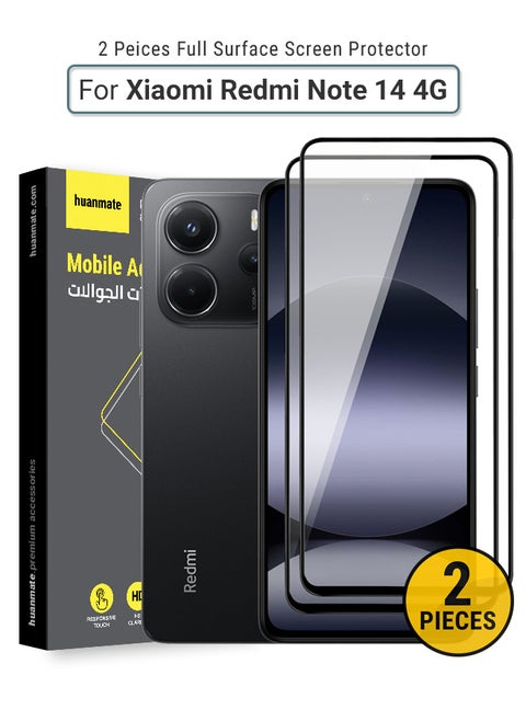 2 Pieces Xiaomi Redmi Note 14 4G Screen Protector – Premium Edge to Edge Tempered Glass, High Transparency, Delicate Touch, Anti-Explosion, Smooth Arc Edges, Easy Installation