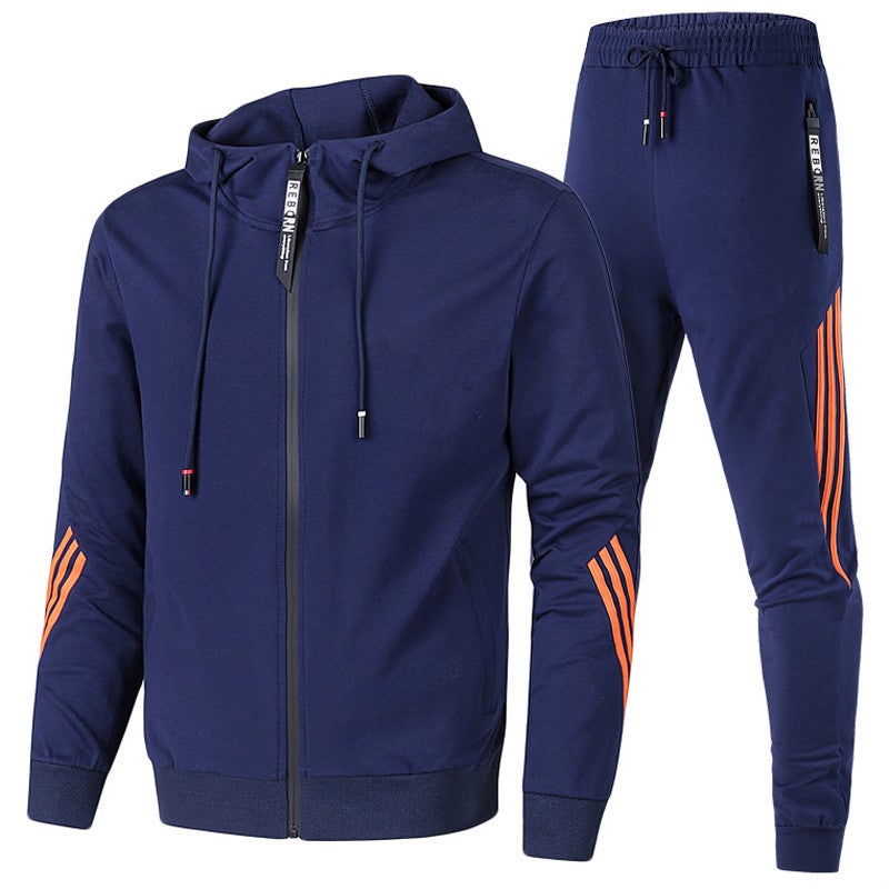 Generic Cross-Border Mens spring and autumn hooded leisure sports suit running fitness sportswear student class clothing group clothing wholesale Grey - Image 3