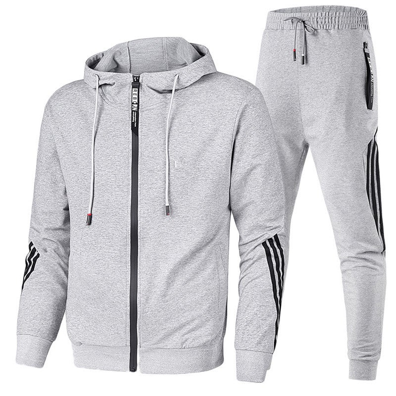 Generic Cross-Border Mens spring and autumn hooded leisure sports suit running fitness sportswear student class clothing group clothing wholesale Grey - Image 1