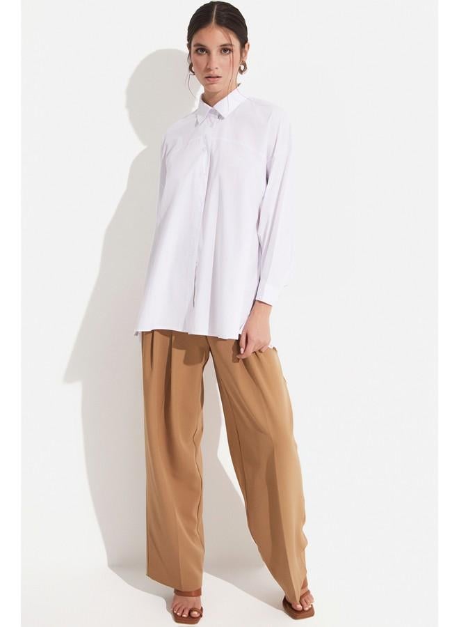 JUNE 100% Cotton Stitching Detailed Shirt White - Image 1