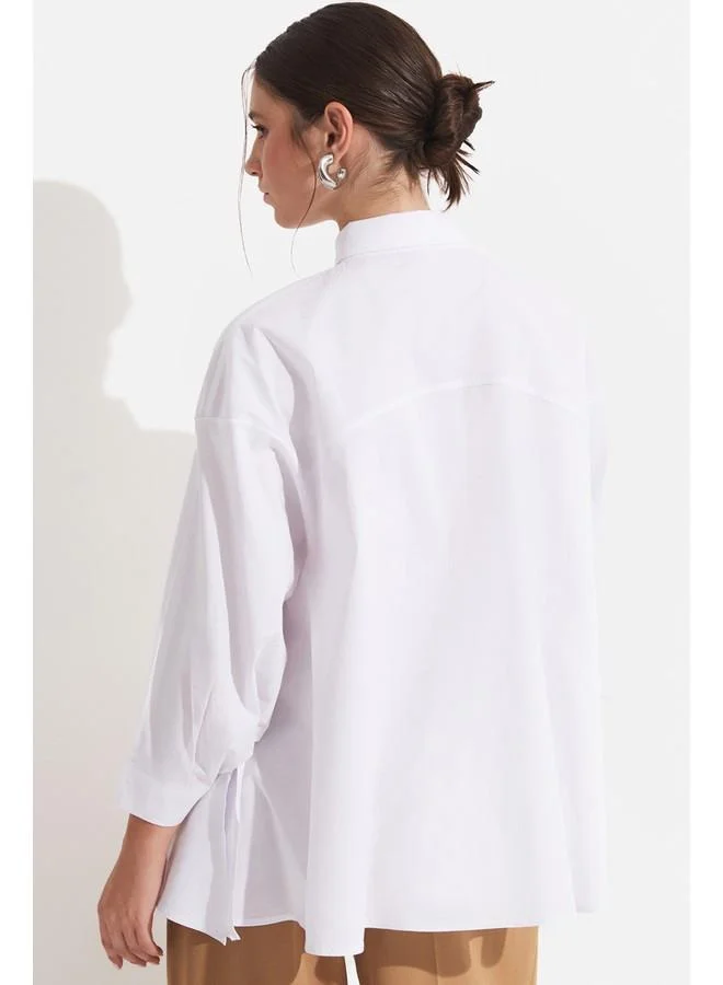 JUNE June 100% Cotton Stitching Detailed Shirt White