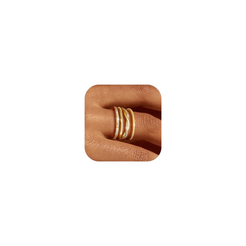 Florideco Stackable Rings for Women Non Tarnish Dainty 14K Gold Plated Stackable Thin Rings Cubic Zirconia Thumb Ring Set Trendy Statement Promise Wedding Bands Engagement Rings for Women Size 8 - Image 1