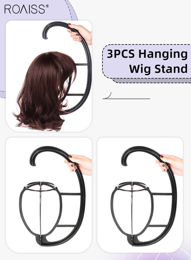 roaiss 3Pcs Wig Hanger Portable Hanging Stand Collapsible Wig Dryer Holder Durable Wig Stand Tool for All Wigs and Hats, Black - Image 1
