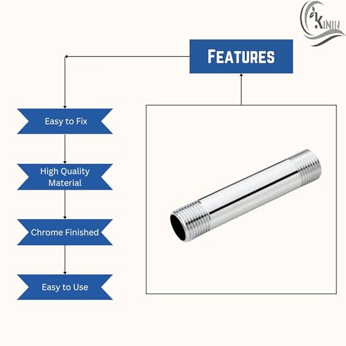 KINIK CP Brass Barrel Nipple 9 Inch | 1/2 Inch Chrome Plated Plumbing Connector for Pipe Fittings | Pack of 1 - Image 3
